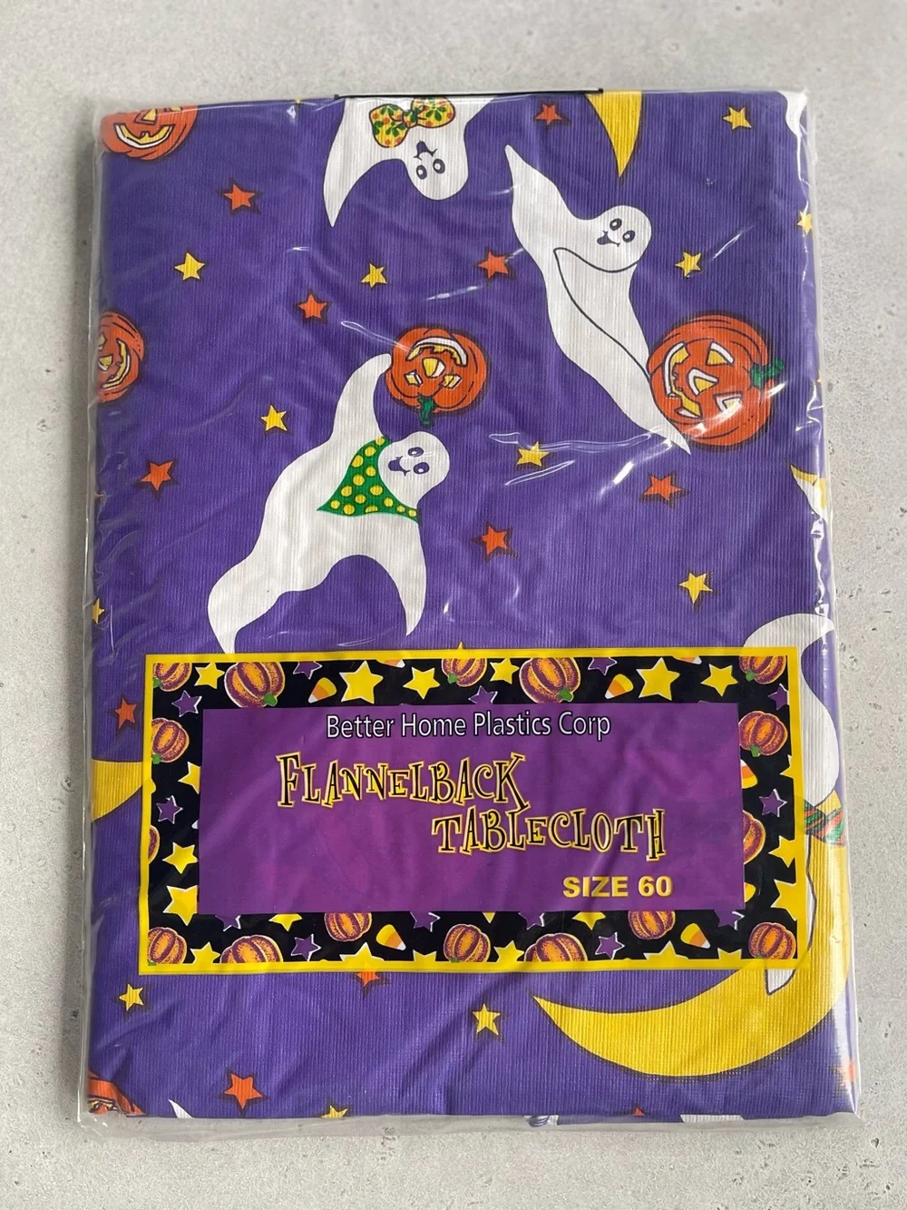 Vintage Halloween Vinyl Tablecloth Jack-o-lanterns Pumpkins Ghosts 90s 60” Round